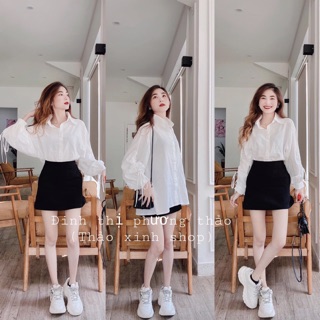 ❗️ Set áo sơ mi trắng tay rút chân váy umi, chân váy có quần trong