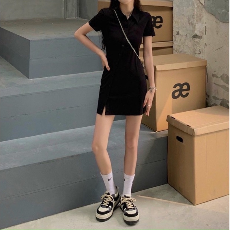 Váy Body Cài Cúc Cổ Đức Chất Dày Đẹp Freesize Phong Cách Tiểu Thư Trẻ Trung- Đầm Body Cổ Bẻ Ulzzang