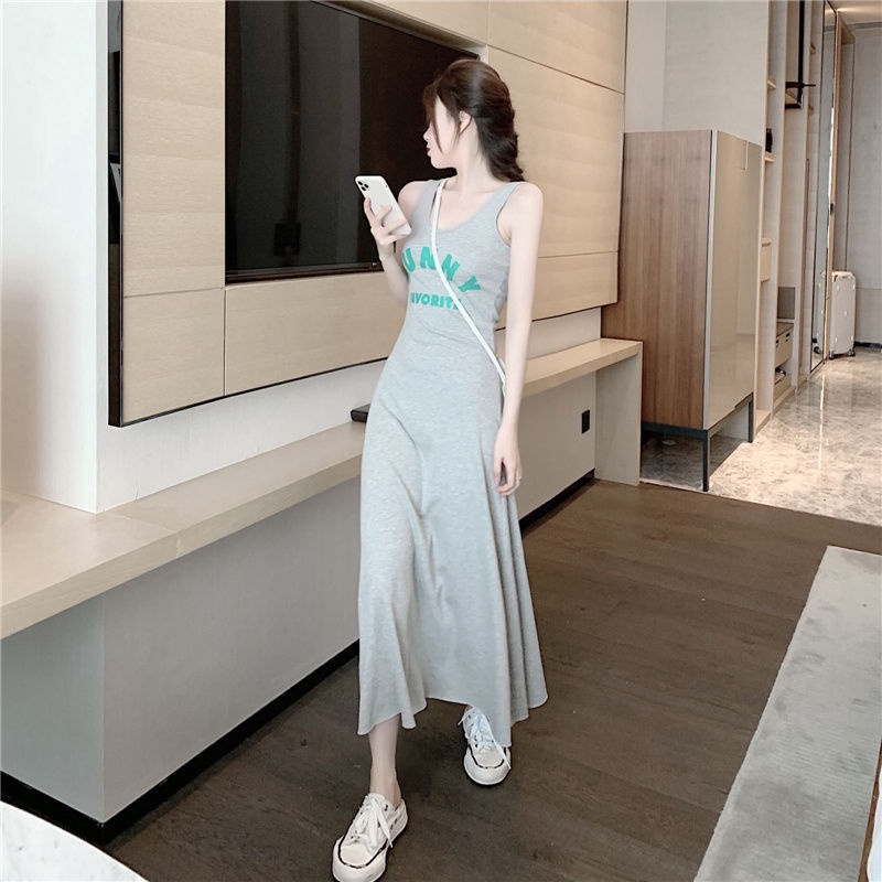 [LININ] Đầm Dài Qua Gối Không Tay Dáng Ôm Vừa Vặn Phong Cách Mùa Hè Mới Cho Nữ @ -