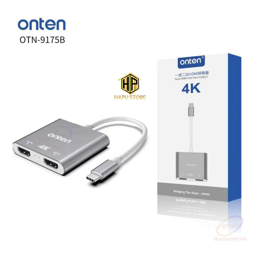 [Mã ELHACE giảm 4% đơn 300K] Cáp USB Type C ra 2 cổng HDMI ONTEN 9175B cao cấp - Hapustore