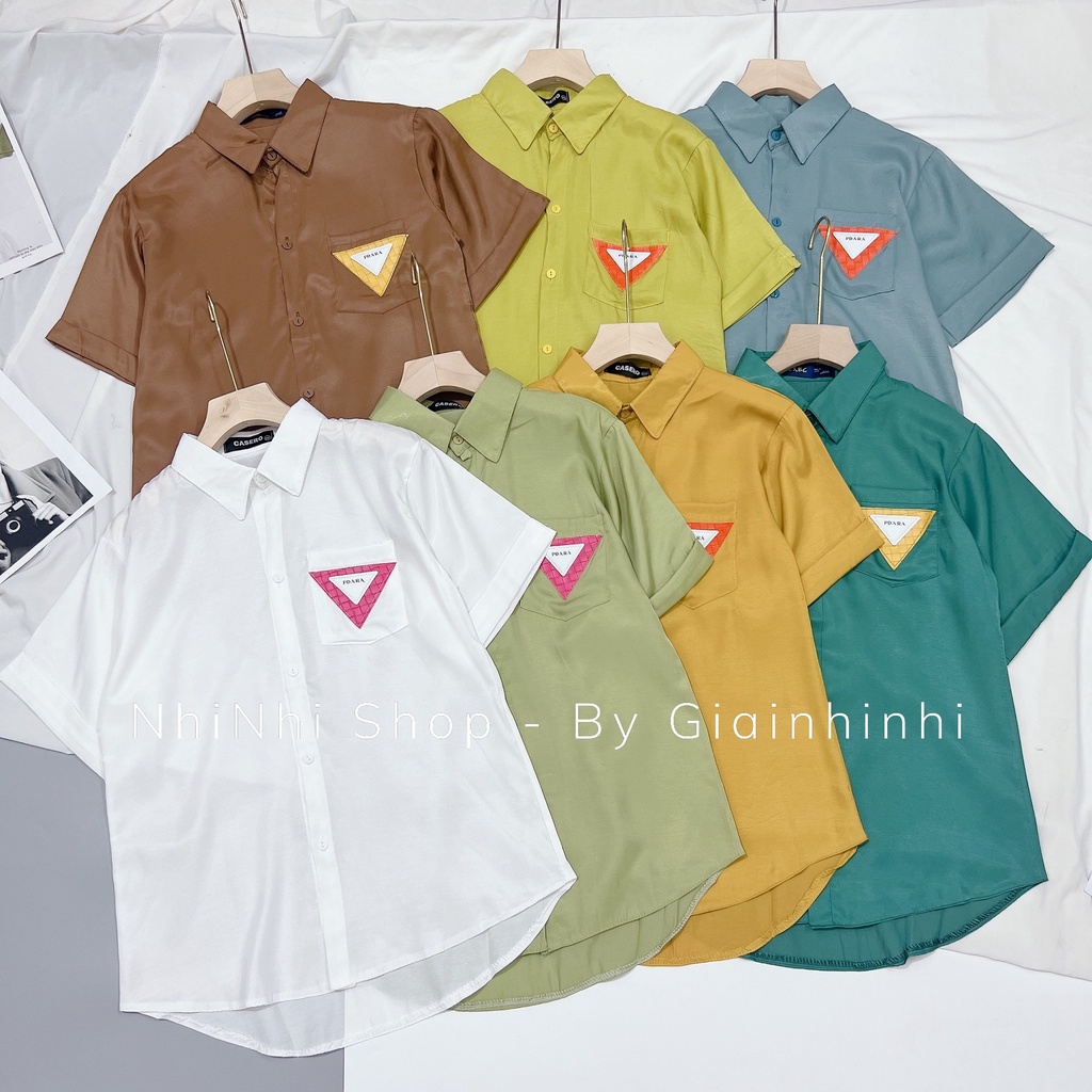 Xả hàng - Áo sơ mi kiểu 1 túi mác da, Áo sơ mi nữ ngắn tay SM2076 - NhiNhi Shop