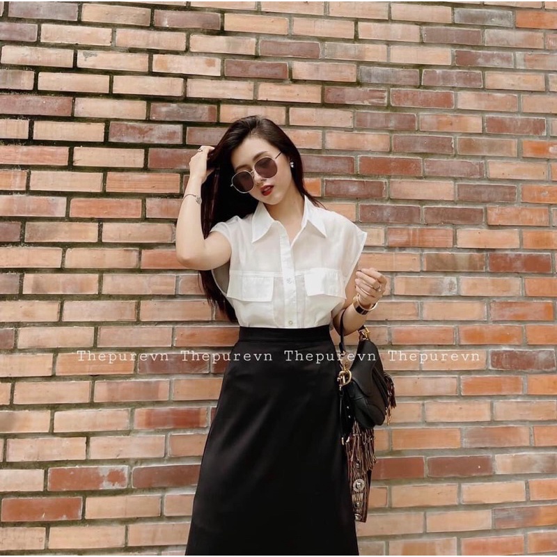⚡️TÚi NGỰC⚡️Áo sơ mi trắng tay hến có túi ngực
