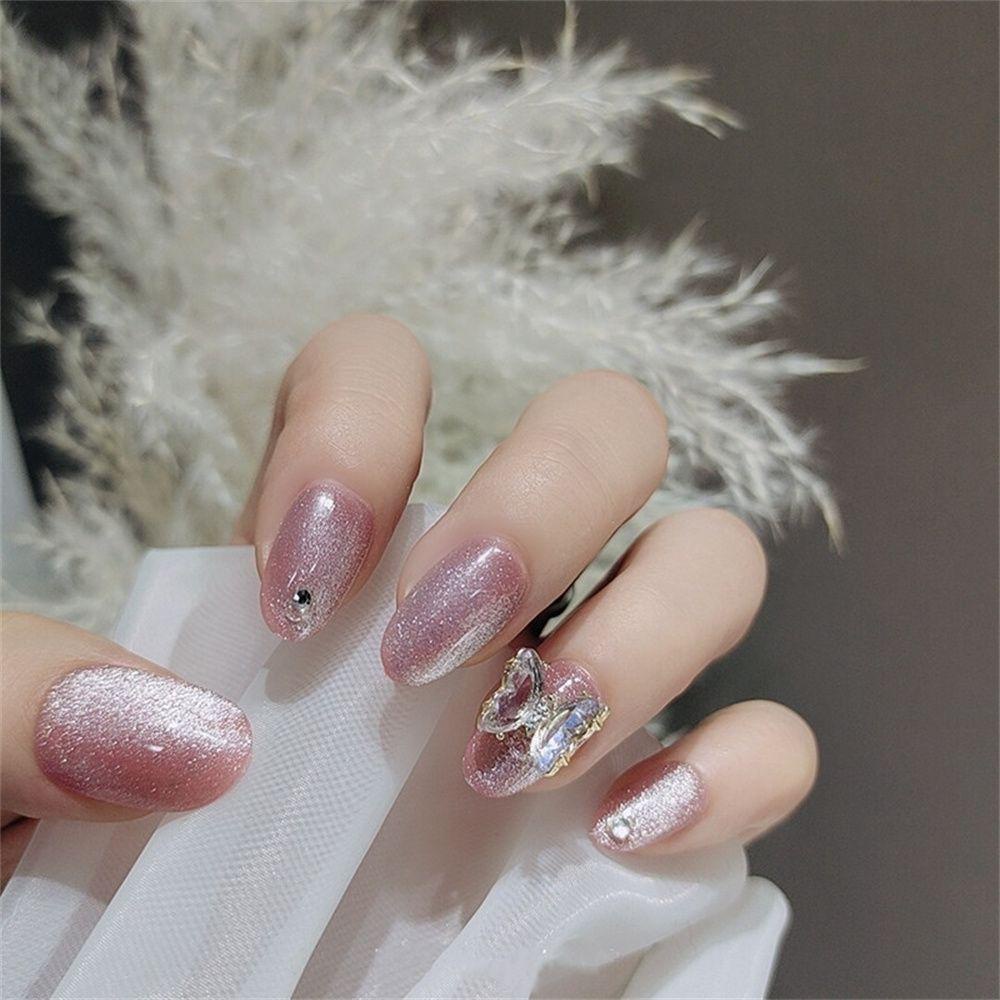 Bộ 24 Móng Tay Giả Đính Kim Tuyến Lấp Lánh Che Phủ Toàn Diện Có Thể Tháo Rời