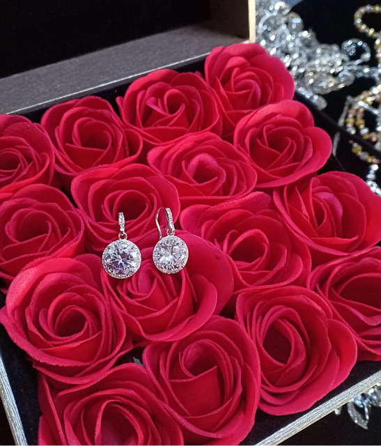 Khuyên tai móc treo đá 9-10ly nhân tạo viền đá nhỏ bạc thật mạ vàng trắng cao cấp sắc nét