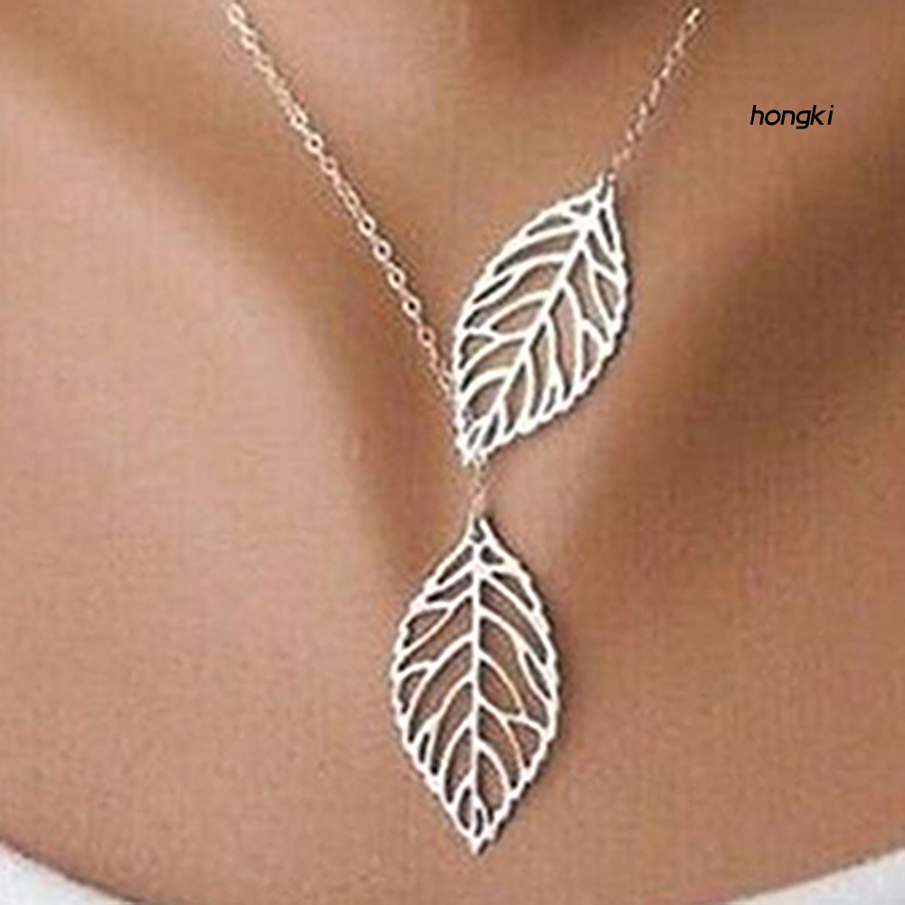 Dây Chuyền Mặt Hình Hai Chiếc Lá Rỗng Xinh Xắn Thời Trang Cho Phụ Nữ