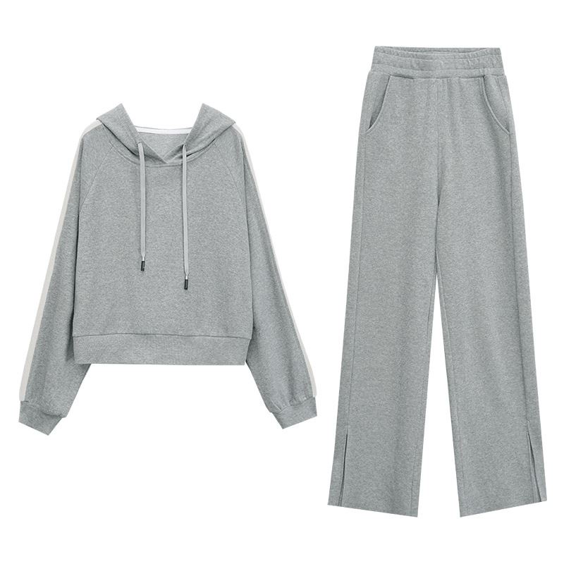 Bộ Đồ Thể Thao Áo Hoodie Dáng Rộng Xẻ Tà + Quần Ống Rộng Thời Trang Hàn Quốc Cho Nữ