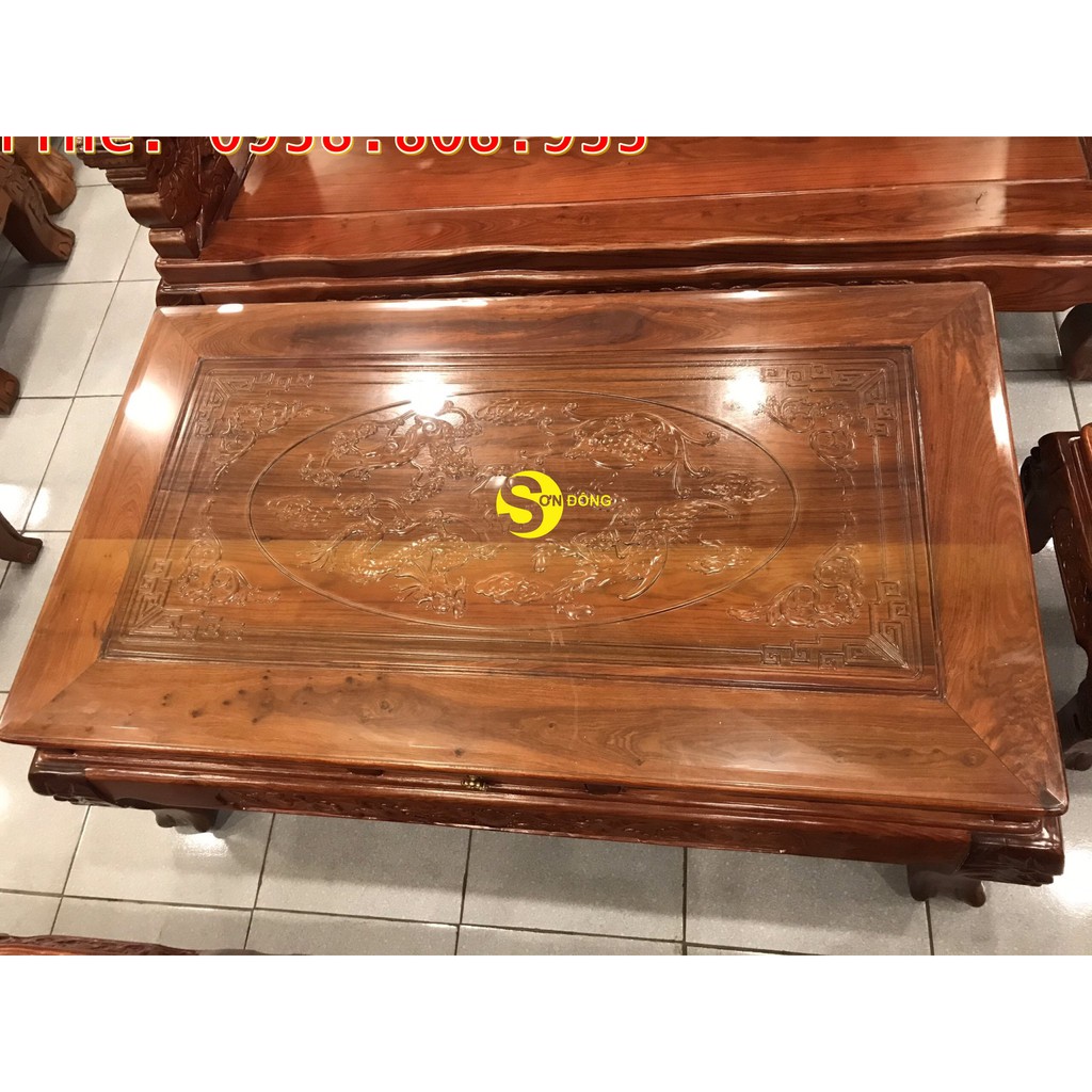 Bộ bàn ghế chạm rồng cột đục nổi gỗ hương tay 14 -BBG907