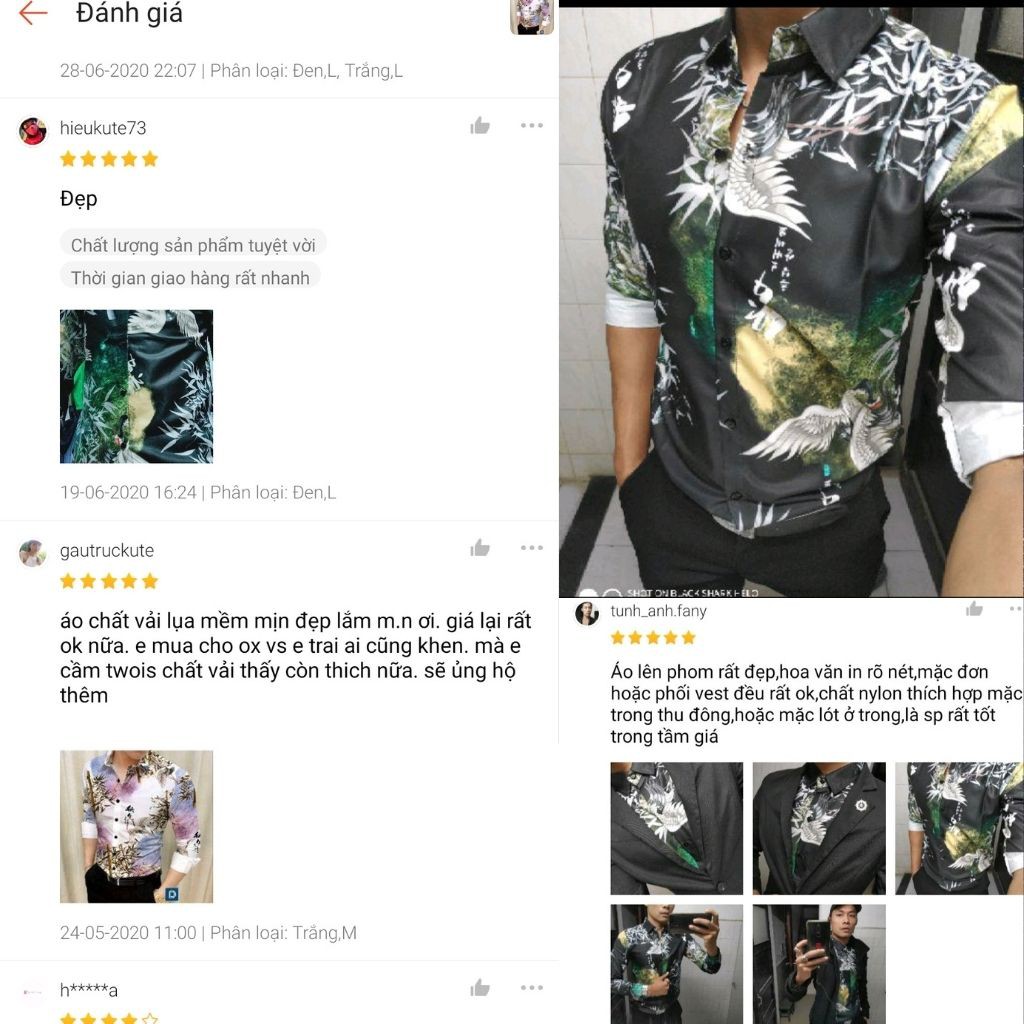 Áo Sơ Mi Nam Dài Tay Phối Họa Tiết Cò Trúc Đen | BigBuy360 - bigbuy360.vn