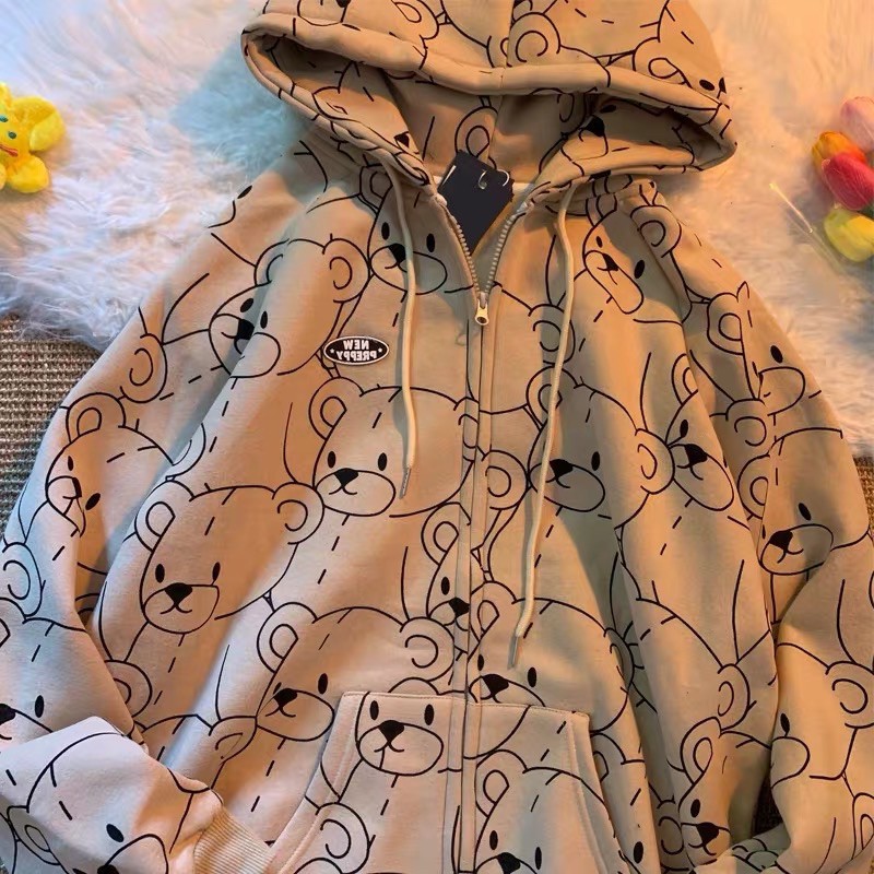 (Video tự quay) Áo khoác hoodie mỏng hình gấu ulzzang Hàn Quốc [Yannie]