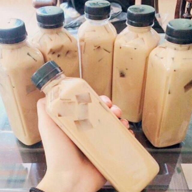 10 chai nhựa vuông 350ml đa năng, đụng trà sữa.Nắp đen.