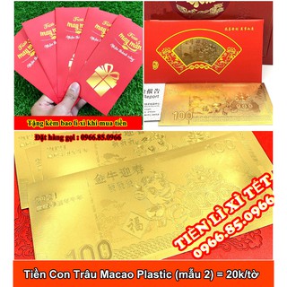 Tiền lì xì Tiền hình con trâu Macao 100 mạ vàng plastic - Kèm bao lì xì 2021