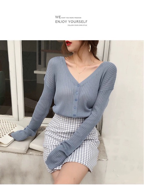Áo len cổ tim dáng lửng Thu-Đông ORDER