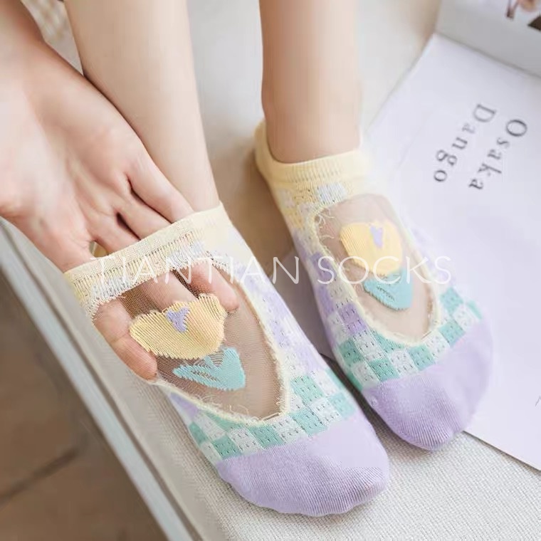 TIAN TIAN T186 Vớ Cotton Lụa Cotton Pha Thủy Tinh Tinh Khiết Chống Trượt Chống Rơi Vỡ In Hình Hoa Dễ Thương Phong Cách Nhật Bản Cho Nữ Vào Mùa Hè