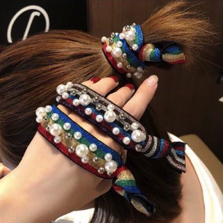 Dây Buộc Tóc Ngọc Trai Cột Tóc Cầu Vồng Dây Cột Tóc Bản To Đính Hạt Trai/Ngọc Hàn Quốc