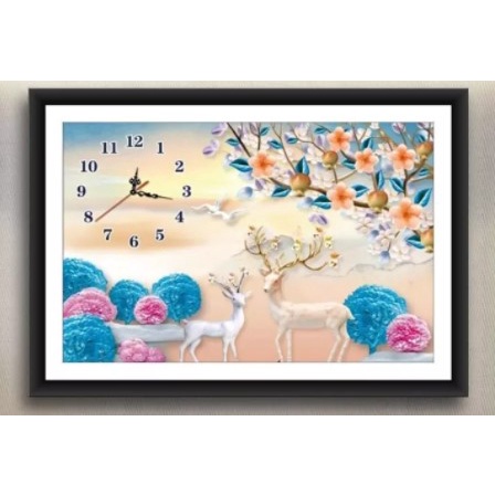 TRANH ĐÍNH ĐÁ ĐỒNG HỒ HƯƠU NAI TÀI LỘC VS501 kích thước 70 x 52 cm