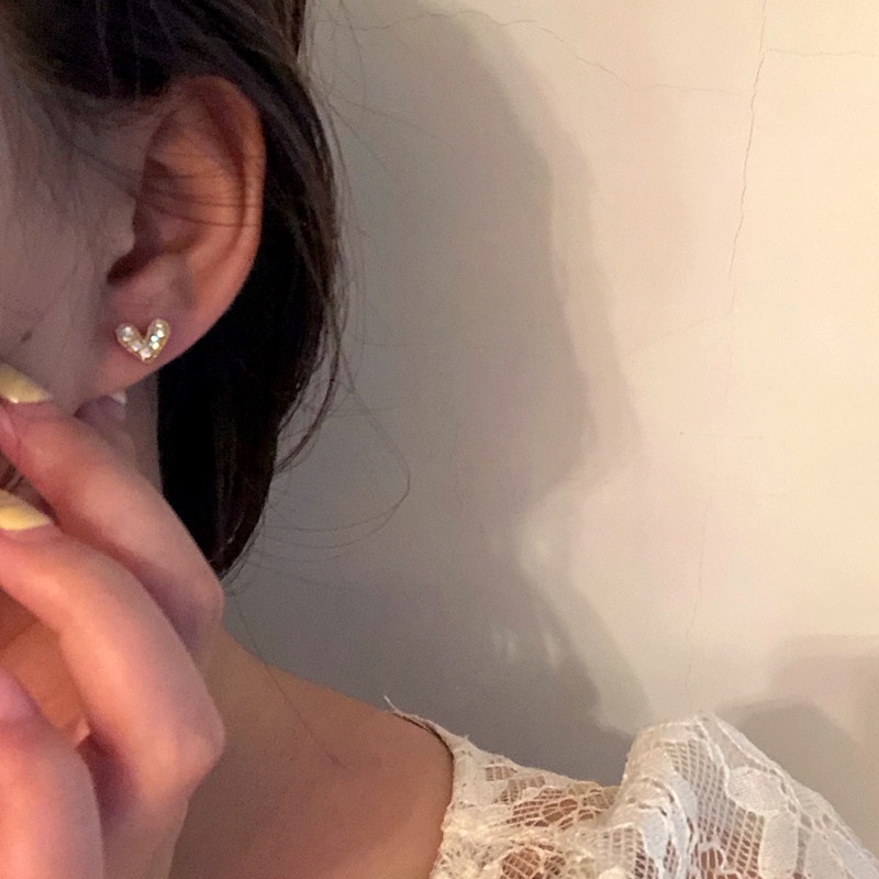 1 Cặp Bông Tai S925 Hình Trái Tim Đính Đá Zircon Phong Cách Hàn Quốc Cho Nữ