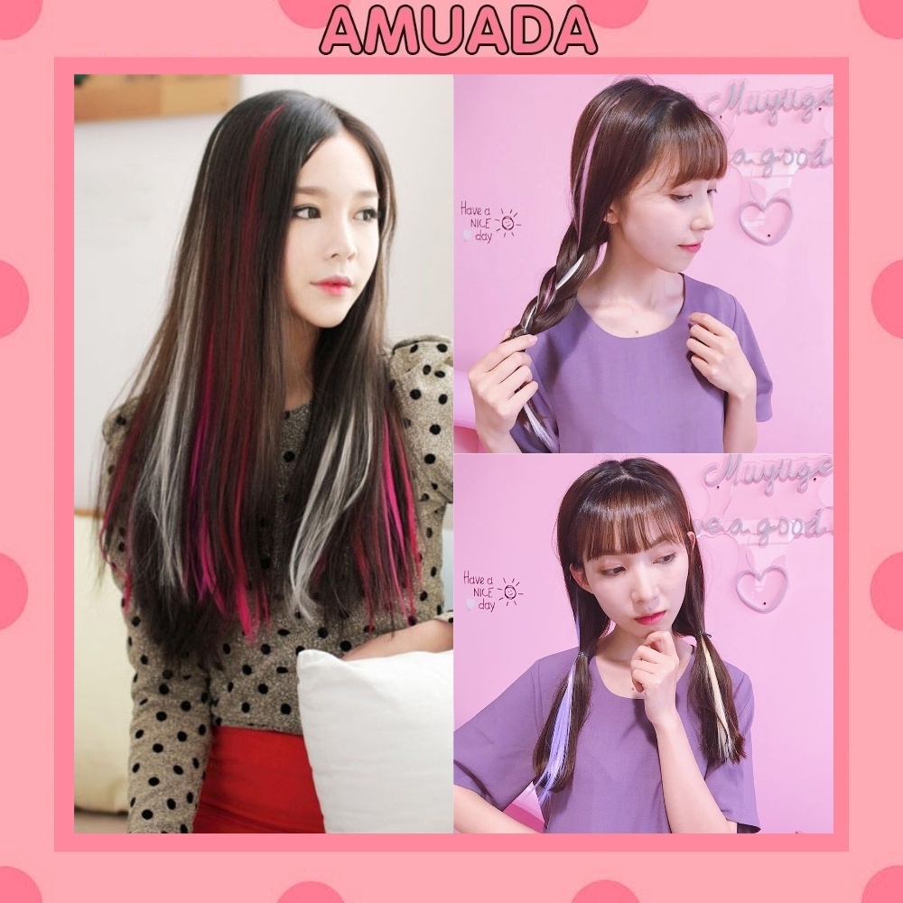 Tóc giả dạng kẹp Amuada tóc phẩy highlight thẳng dài nhiều màu TG11