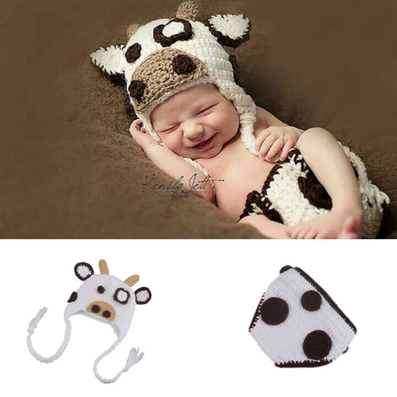 Mary☆Milk Cow Baby Photography Props Infant Knitted Outfits Newborn Animal Costume