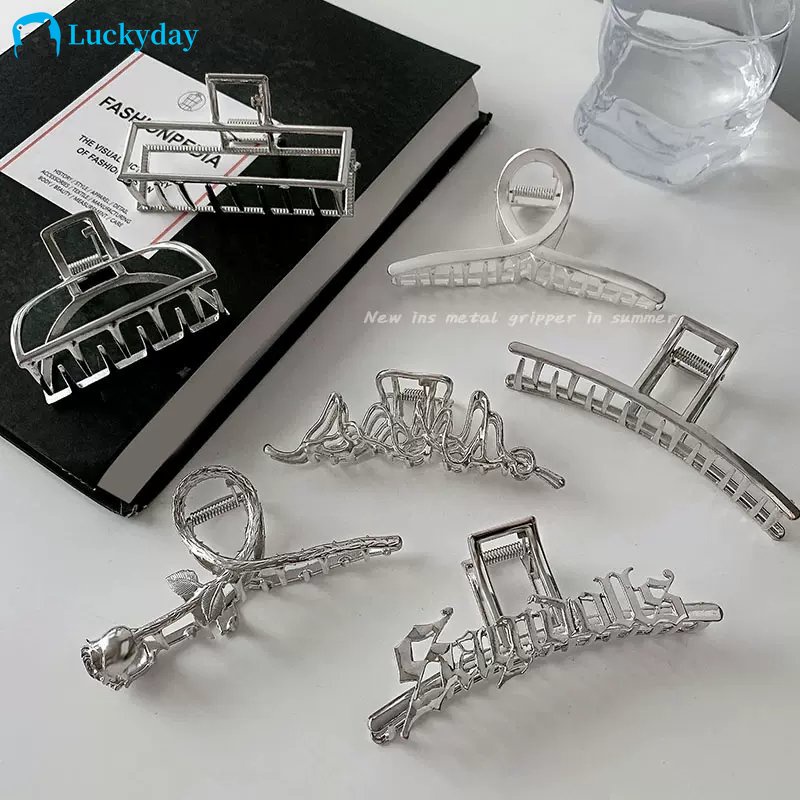 Kẹp Càng Cua Hình Hoa Hồng / Bướm / Chữ Thập Gợn Sóng Màu Bạc Ánh Kim Thanh Lịch Cho Nữ