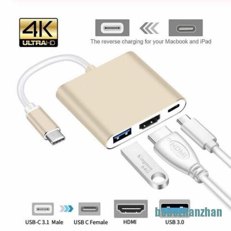 [bobozhanzhan]Type C to 4K HDMI USB 3.0 Charging HUB Adapter USB-C 3.1 Converter For Macbook