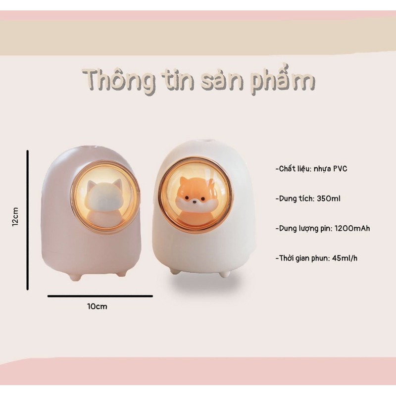 ĐÈN PHUN SƯƠNG KHUẾCH TÁN TINH DẦU THÚ LỒNG KÍNH - Đèn xông tinh dầu có đèn ngủ phong cách Hàn Quốc