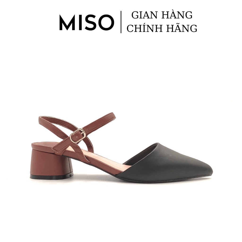 Giày sandal slingback nữ kiểu dáng basic phối màu độc đáo bít mũi hở hậu gót vuông cao 4cm mũi nhọn Miso M045