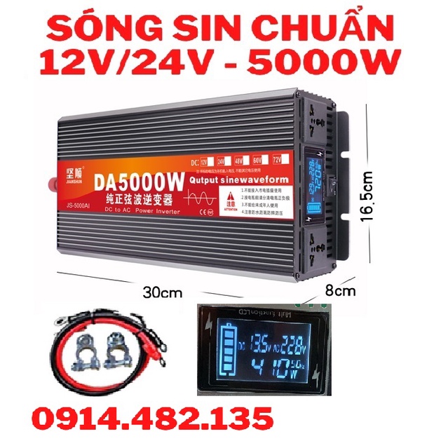 BỘ KICH ĐIỆN 12v-24v-220V-5000W Sóng Sin Chuẩn -phụ kiện chuyên dành cho xe ô tô gia đình