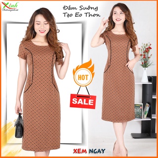 Đầm Dáng Suông Họa Tiết Nâu Thời Thượng DL761