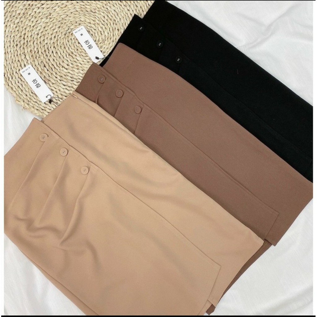 Chân váy công sở, Chân váy bút chì dáng dài -bọc cúc-qua gối- 2 màu đen,nâu | BigBuy360 - bigbuy360.vn