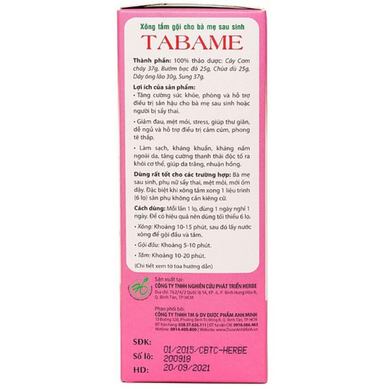 COMBO 3 CHAI NƯỚC XÔNG TẮM THẢO DƯỢC CHO MẸ 250ML TABAME