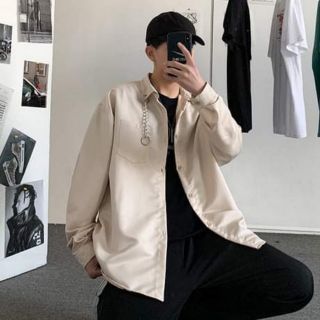 Áo Sơ Mi Unisex Basic Kèm Khoen Màu Be