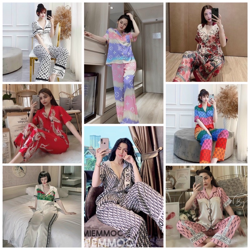 (Hình thật) Set Đồ bộ Pijama - Bộ lụa latin mặc nhà tay ngắn quần dài thiết kế cao