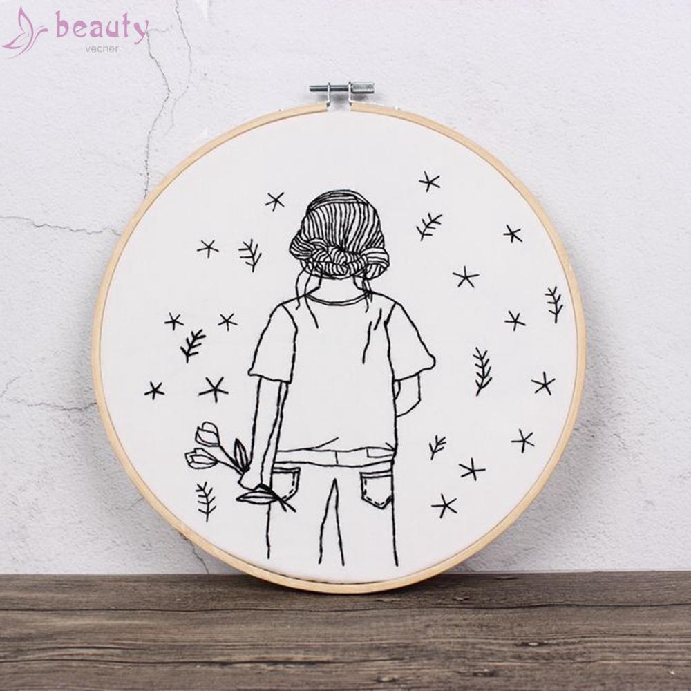 Embroidery Kit Handicraft lovers Adults Lady Wife Handmade Set DIY Sketch Girl Flower For Starter High Quality