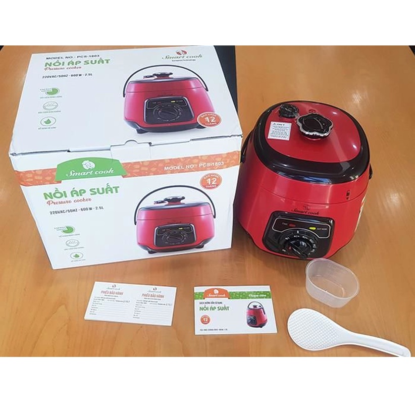 Nồi áp suất Smartcook  2.5L 2.5 Lít PCS-1803 màu đỏ - Hàng chính hãng