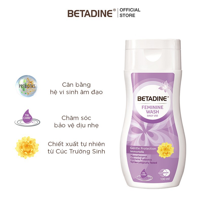 [GIẢM 20K-NHẬP MUNDI20F CHO ĐƠN TỪ 199K] Dung dịch vệ sinh phụ nữ Betadine Gentle Protection - chai 100ml