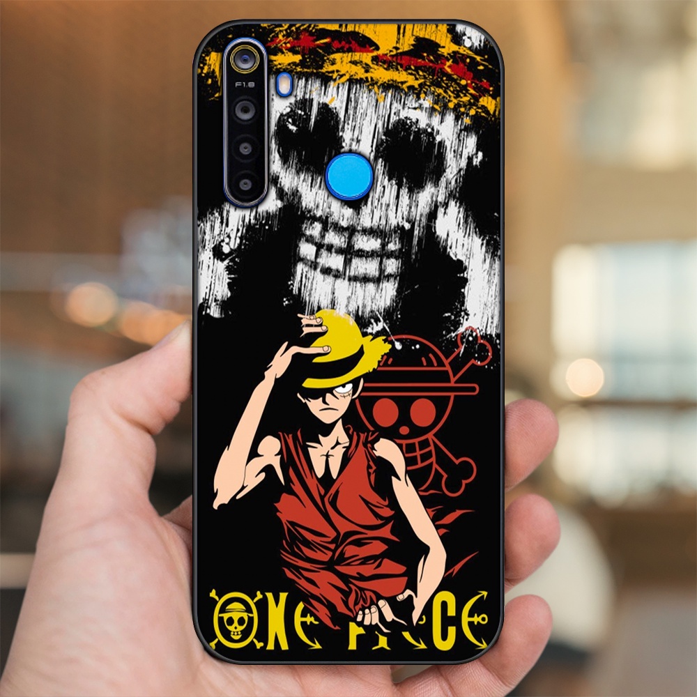 Ốp lưng Realme 5, 5 Pro viền đen in hình Luffy One Piece