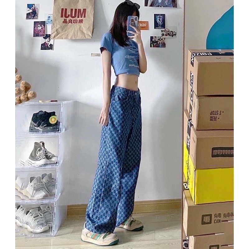 Quần suông ống rộng hoạ tiết sang chảnh(064)