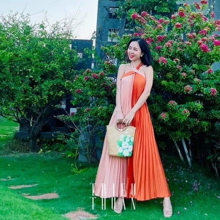 Đầm Maxi Phi Lụa Phối Màu Đi Biển Du Lịch Chụp Ảnh Sống Ảo Bin Sports MA019
