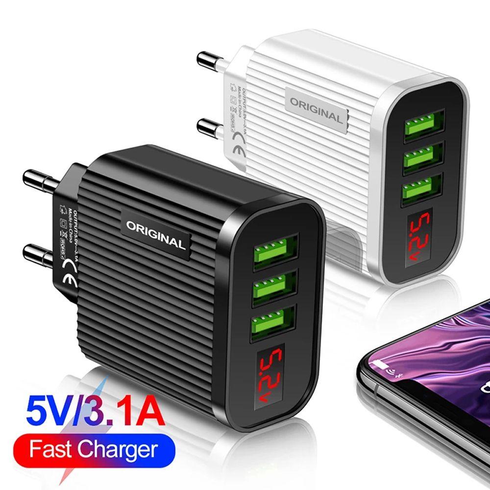 GLENES Portable Fast Phone Charger For Mobile Phone USB Charger Mobile Phone Charger Head Power Adapter US/EU Plug Charger Head Quick Charge 3 USB Port Fast Charging Phone Charger Adapter/Multicolor