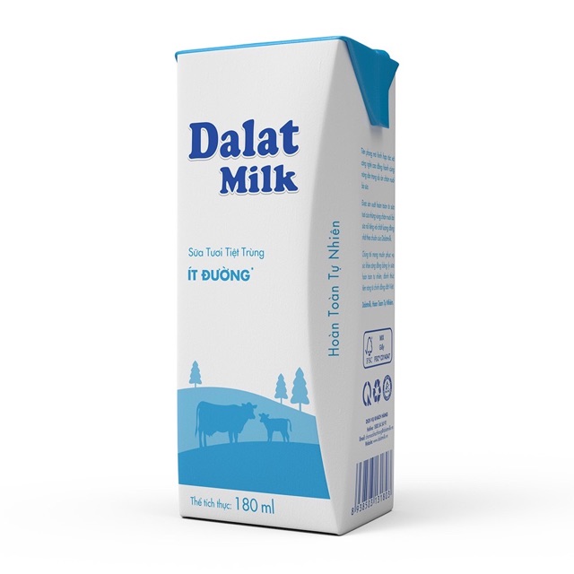 Sữa tiệt trùng DALAT MILK thùng 48 hộp 180ml có đường/ ít đường