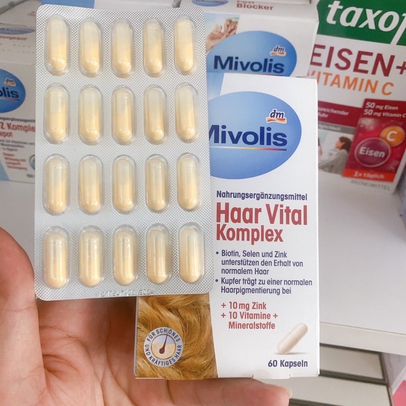 Viên uống dưỡng tóc Mivolis Haar Vital komplex - Hộp 60 viên - Hàng nội địa Đức