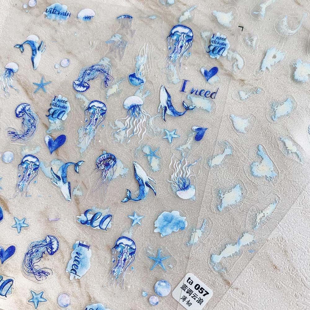 Miếng Dán Móng Tay Siêu Mỏng In Hình Cá Voi Đám Mây Màu Sắc Đẹp Mắt