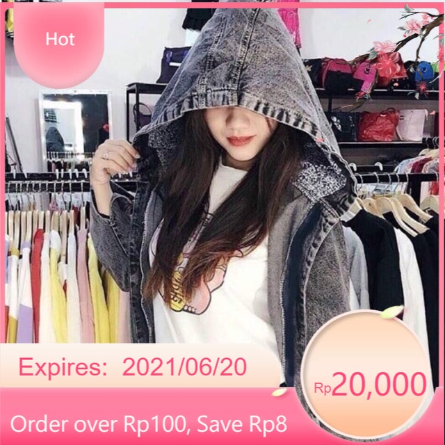 Áo khoác jean nữ có mũ đẹp xám đen Mouse bí ẩn sang trọng form vừa onesize dưới 58Kg hàng của BB