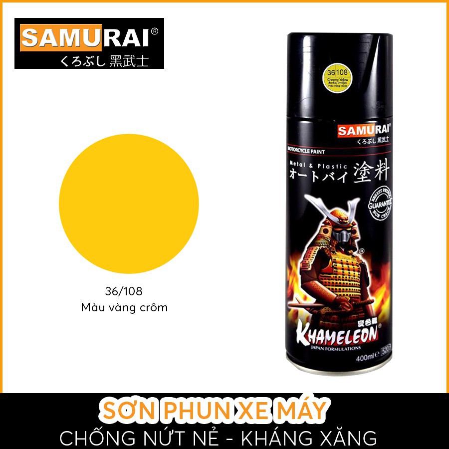 Chai sơn xịt màu vàng tươi 108 Samurai Paint .