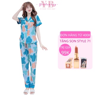 Pyjama nữ lụa dài cộc tay cute, đồ bộ pijama nữ dễ thương mặc thu đông - yenbeauty đồ mặc nhà cao cấp