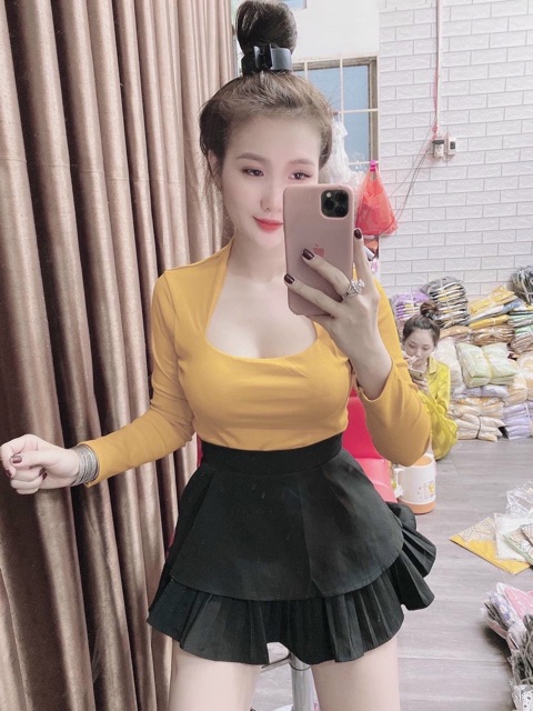 Chân váy dập ly 2 tầng có may lớp quần trong - hàng loại 1 chuẩn hình