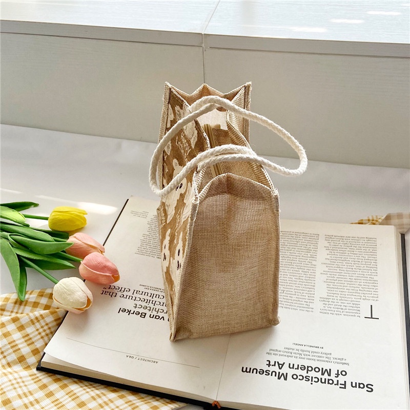 Túi Đựng Hộp Cơm Trưa Vải Canvas Cỡ Nhỏ Họa Tiết Hoạt Hình Xinh Xắn Cho Nữ