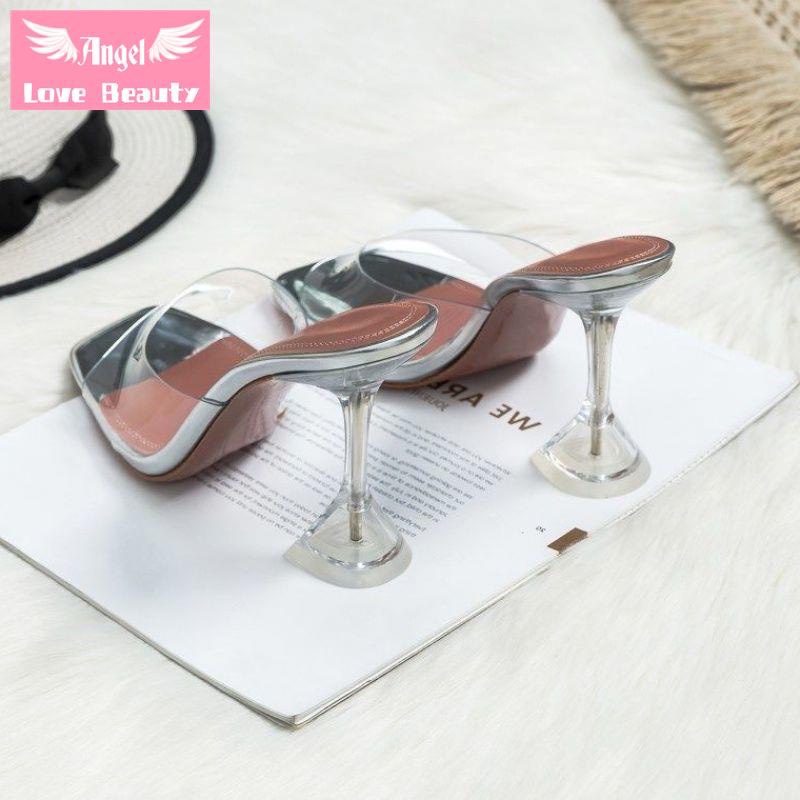 Dép guốc gót mica chân vịt hot trend trong suốt cao 9cm đi chơi đi tiệc đều xinh