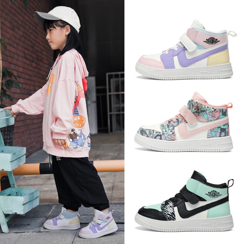 Children's sports shoes lightweight low-top girls' casual shoes board shoes velcro cute colorful boys' small white shoes running shoes