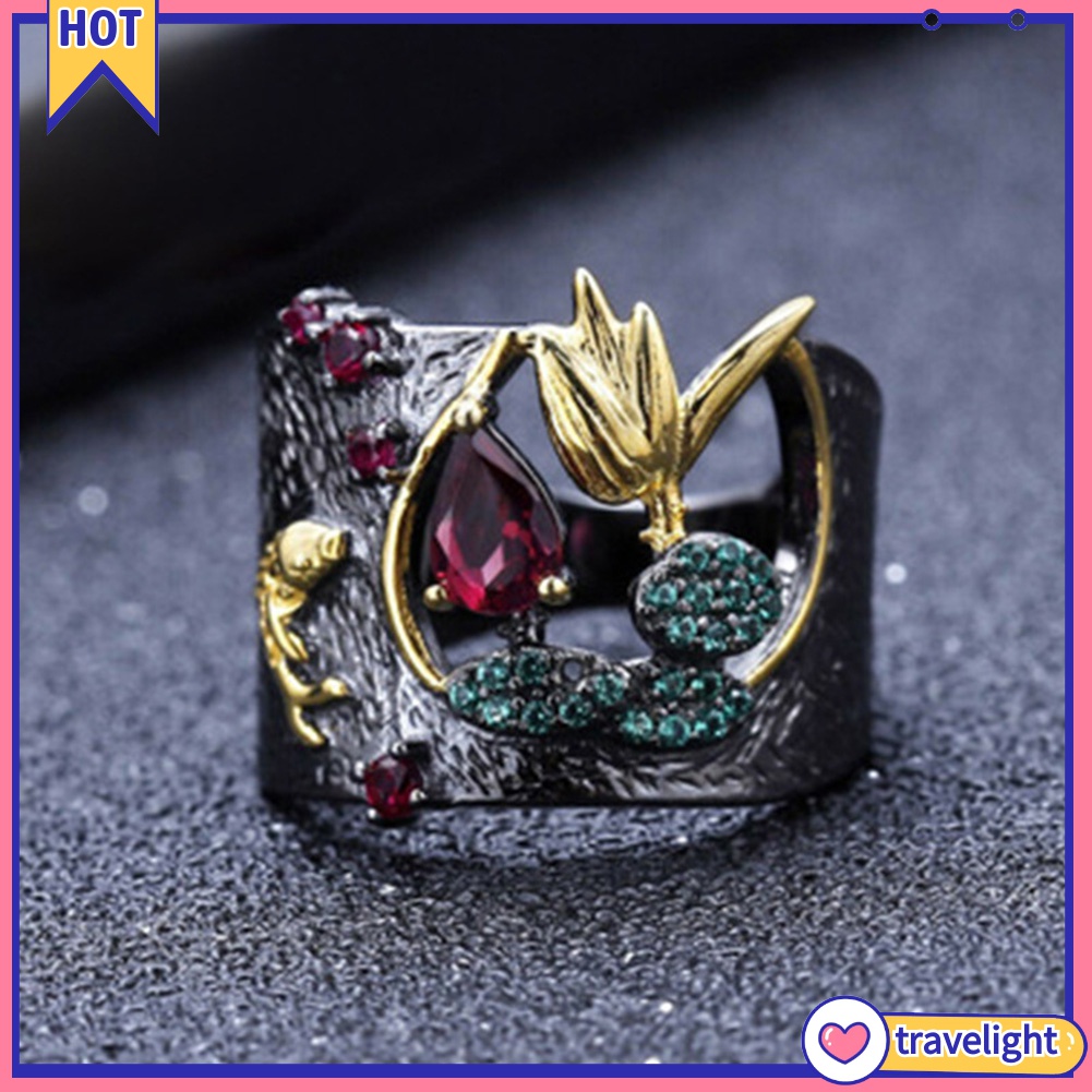 Nhẫn Đính Đá Ruby Giả K1 Phong Cách Vintage